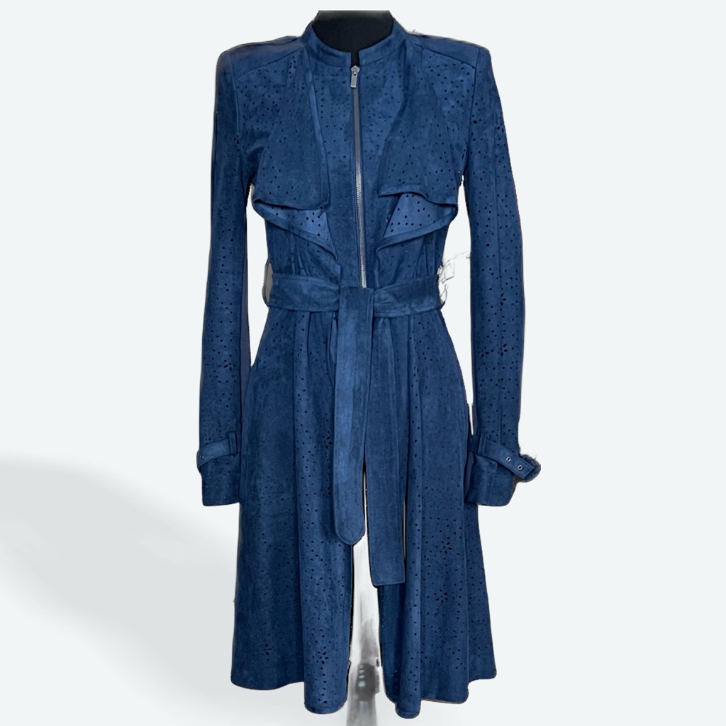 Bcbgmaxazria 'Ried' Faux Suede Perforated Trench Coat (Navy) Size Small $498